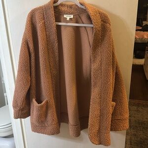 Haven Well Within Clay Sherpa Open Cozy Cardigan with Pockets